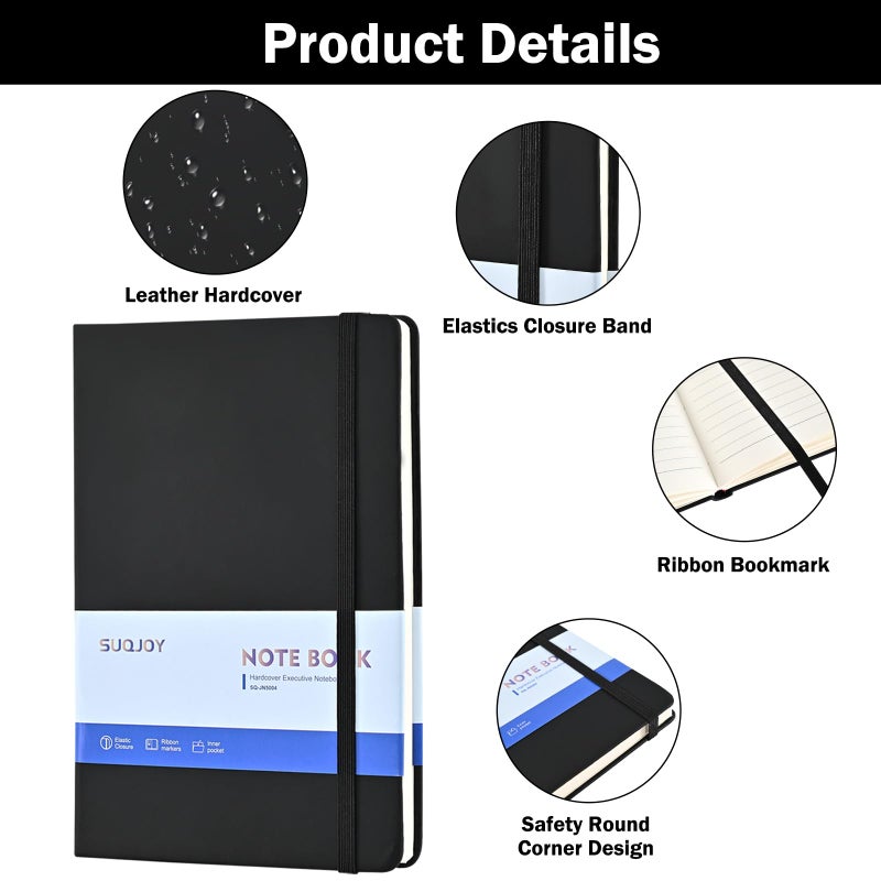 SUQJOY Journals Notebook  4 Pack 160 Pages  A5 Size Black Notebooks College Ruled  Hardcover Notebook with 100 gsm Thick Paper  5.5x 8.2-Inch Line Journals for Men Women - Image 3
